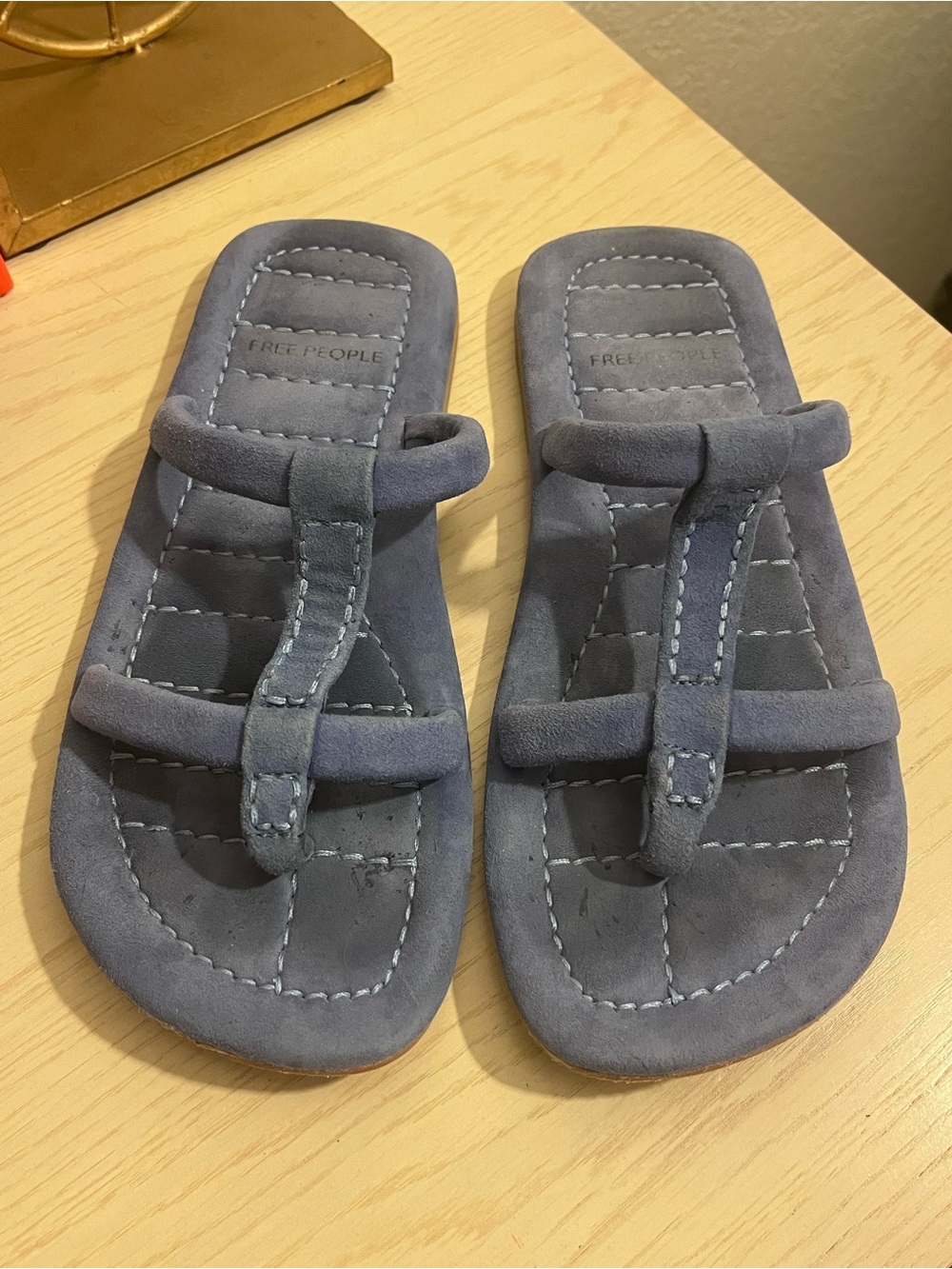 Free People Blue Suede Slide Sandals